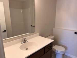 Bathroom with white vanity top and white walls