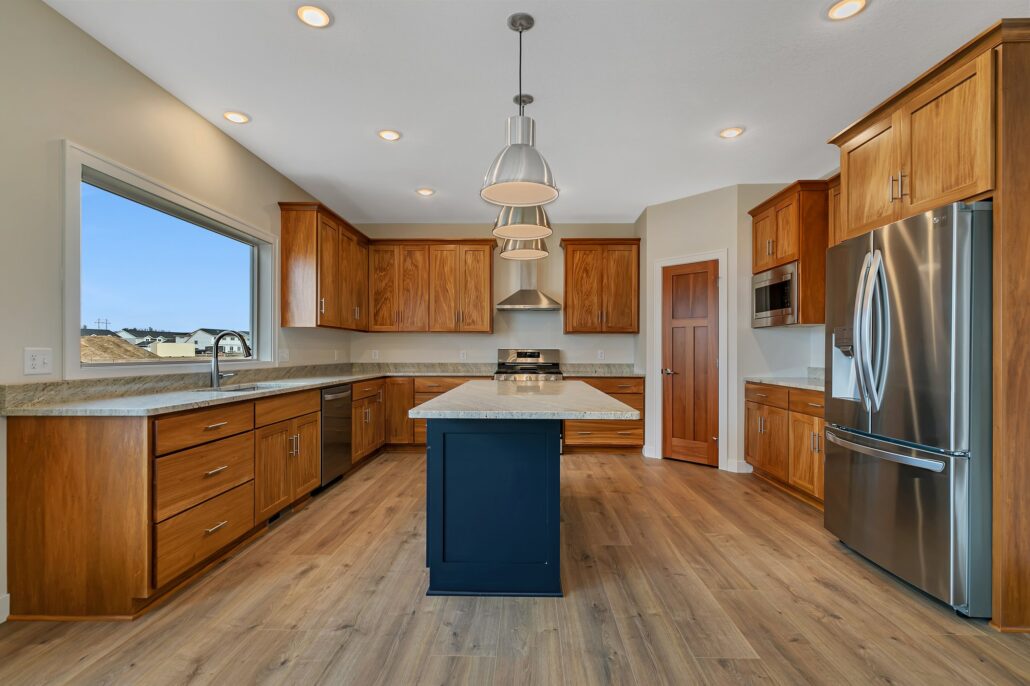 Model Home Kitchen with Blue Island